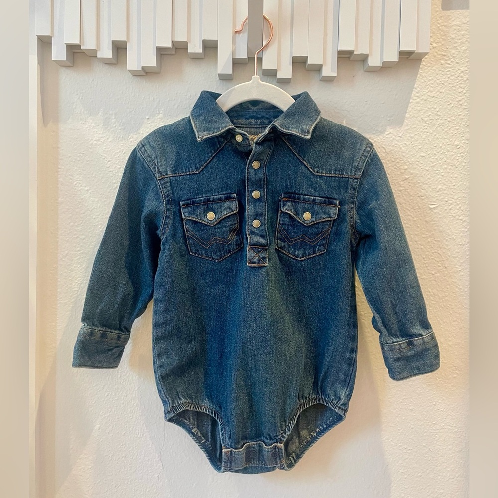 Wrangler Baby Denim Pearl Snap Onesie Sz 18Mo